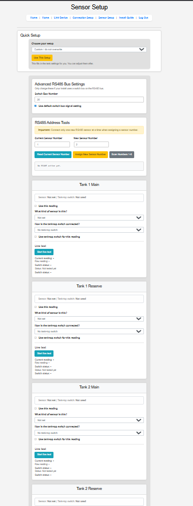 Pebble local sensor setup page